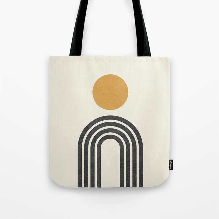 Mid century modern gold sun and black rainbow Tote Bag Gallery Image 1