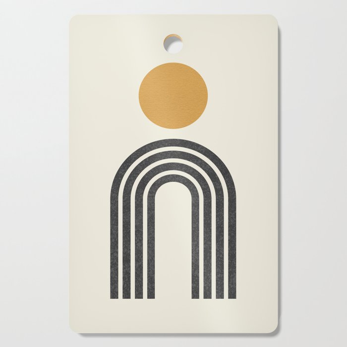 Mid century modern gold sun and black rainbow Cutting Board Gallery Image 1