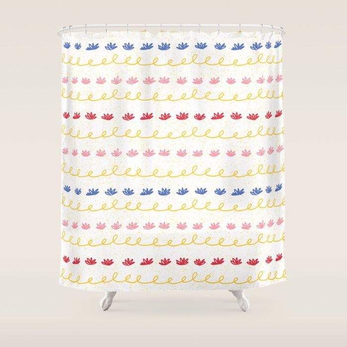 Abstract Cookie Pattern Doodle in White & Pink Shower Curtain Gallery Image 1