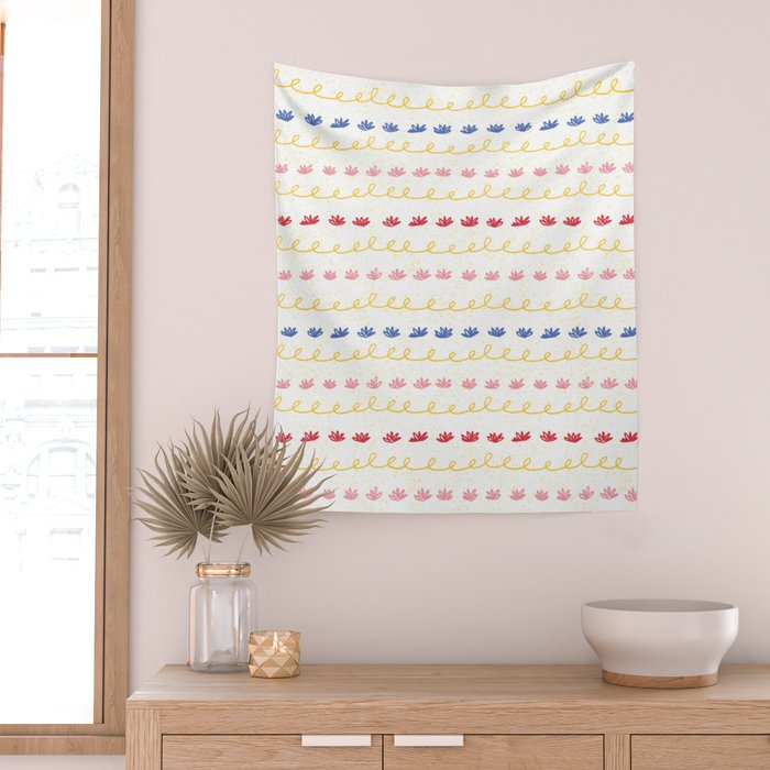 Abstract Cookie Pattern Doodle in White & Pink Wall Tapestry Gallery Image 2