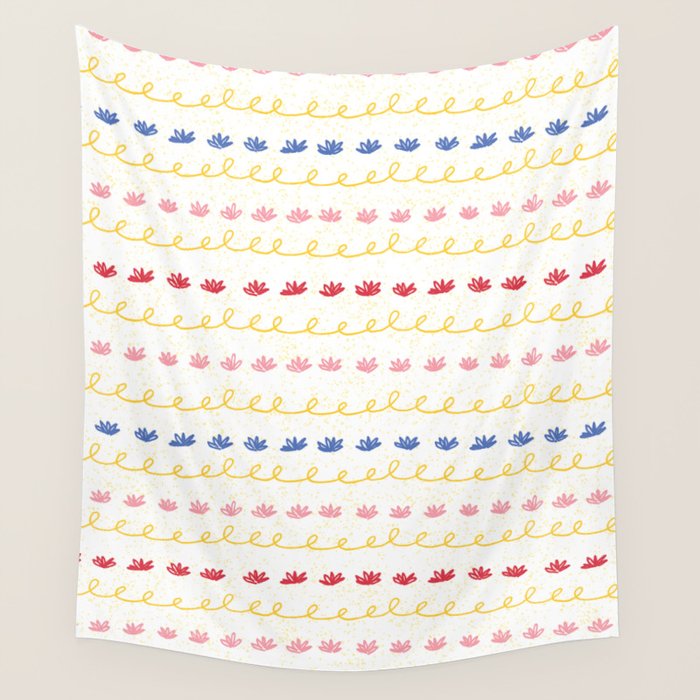 Abstract Cookie Pattern Doodle in White & Pink Wall Tapestry Gallery Image 4