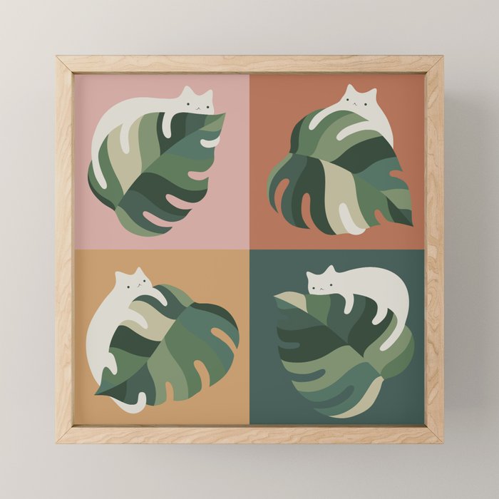 Cat and Leaf 2x2 Mini Art Print Gallery Image 1