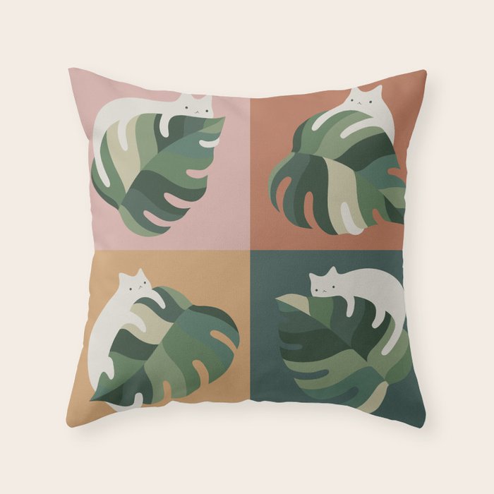 Cat and Leaf 2x2 Throw Pillow Gallery Image 6