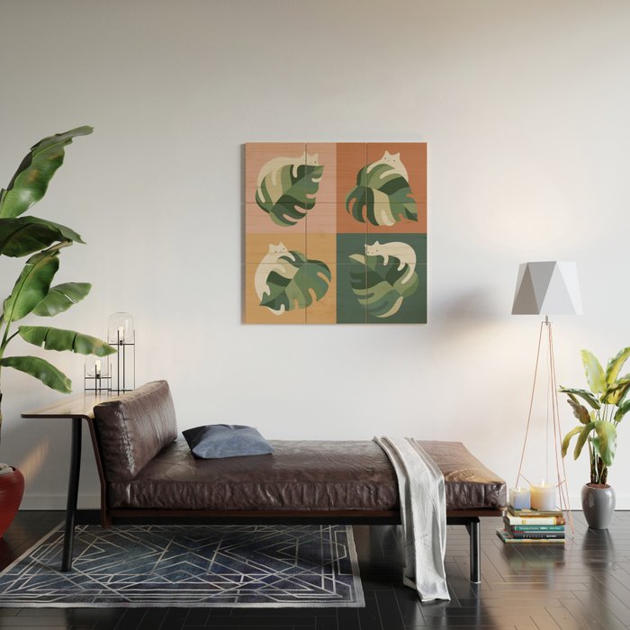 Cat and Leaf 2x2 Wood Wall Art Gallery Image 2