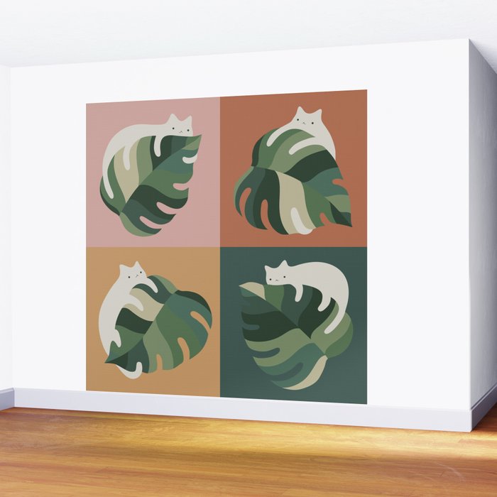 Cat and Leaf 2x2 Wall Mural Gallery Image 2