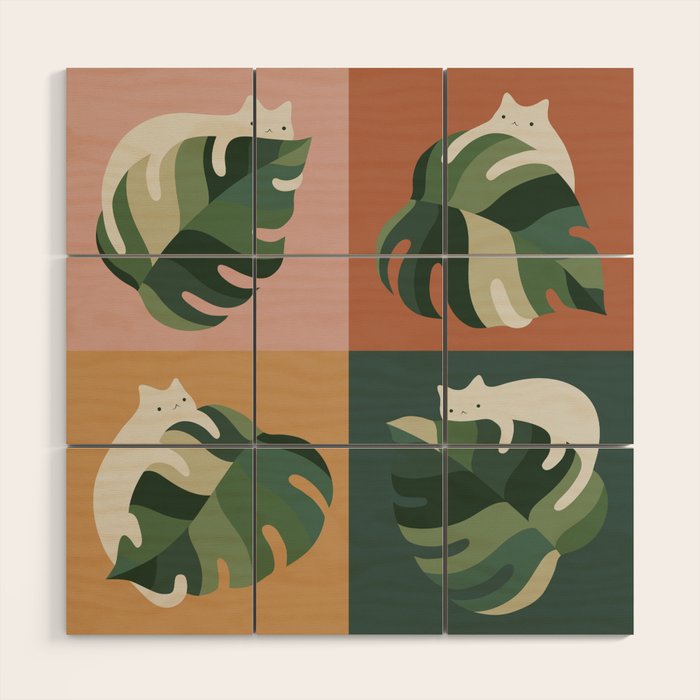 Cat and Leaf 2x2 Wood Wall Art Gallery Image 1