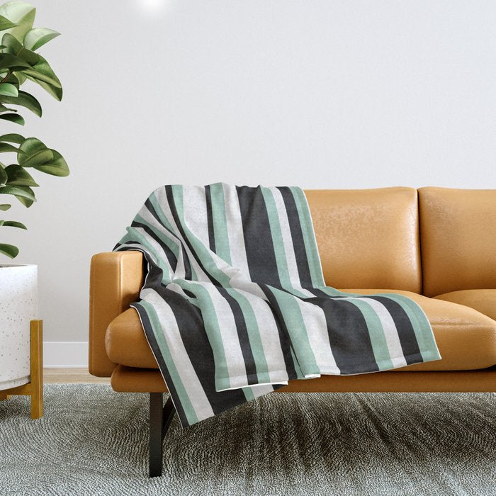 Classic Stripes XII - Mint, Black and White Throw Blanket Gallery Image 1