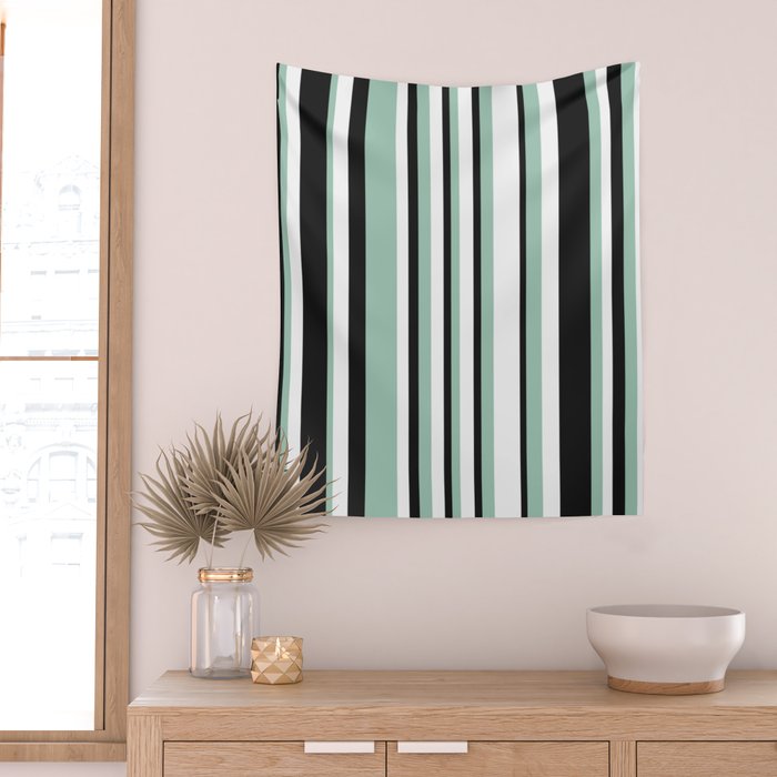 Classic Stripes XII - Mint, Black and White Wall Tapestry Gallery Image 2