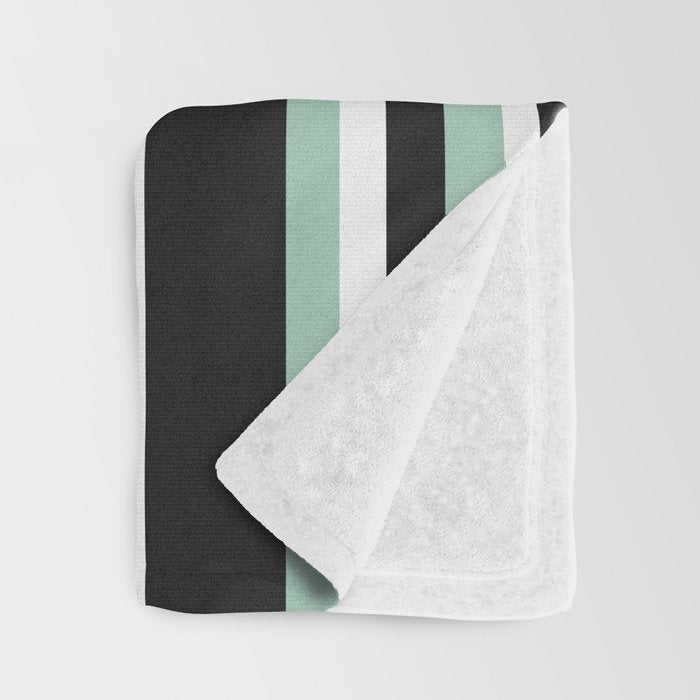 Classic Stripes XII - Mint, Black and White Throw Blanket Gallery Image 3