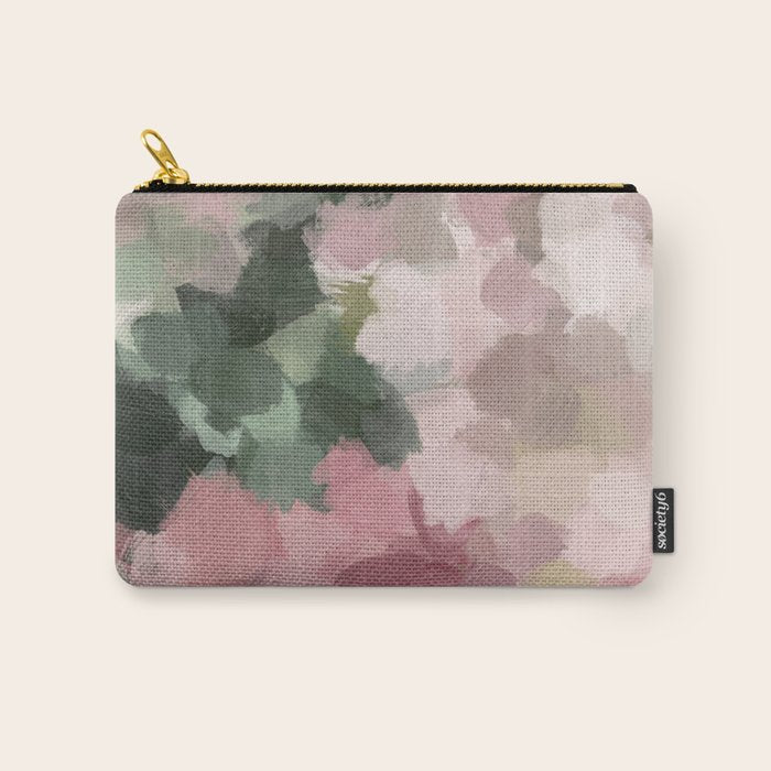 Blurry Bouquet - Forest Green Fuchsia Blush Dark Pink Abstract Flower Nature Painting Art Print Carry All Pouch Gallery Image 1