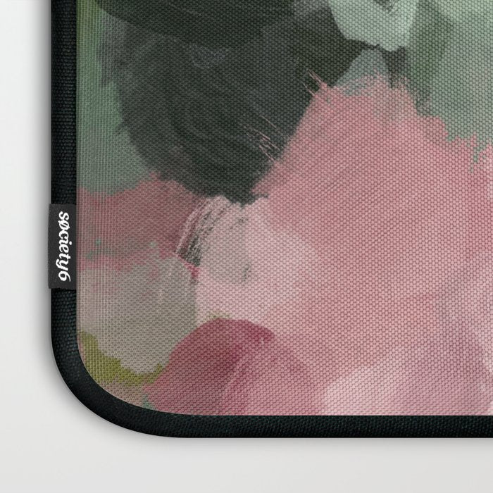 Blurry Bouquet - Forest Green Fuchsia Blush Dark Pink Abstract Flower Nature Painting Art Print Laptop Sleeve Gallery Image 3