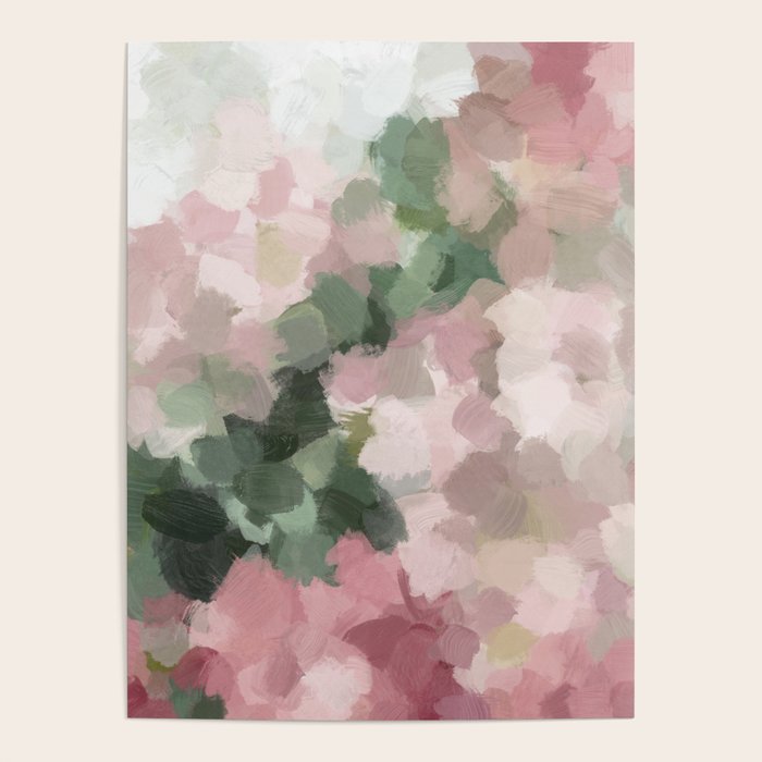 Blurry Bouquet - Forest Green Fuchsia Blush Dark Pink Abstract Flower Nature Painting Art Print Poster Gallery Image 4