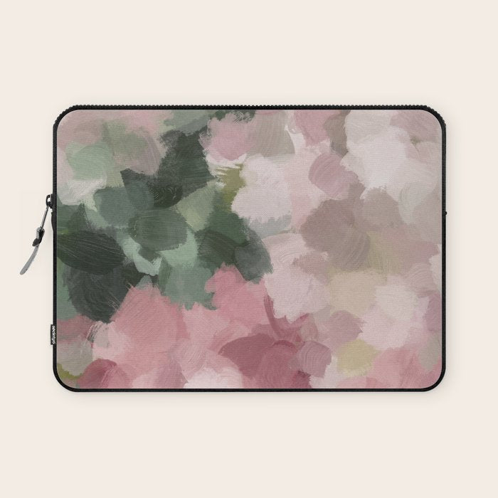 Blurry Bouquet - Forest Green Fuchsia Blush Dark Pink Abstract Flower Nature Painting Art Print Laptop Sleeve Gallery Image 1
