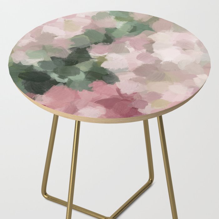 Blurry Bouquet - Forest Green Fuchsia Blush Dark Pink Abstract Flower Nature Painting Art Print Side Table Gallery Image 2