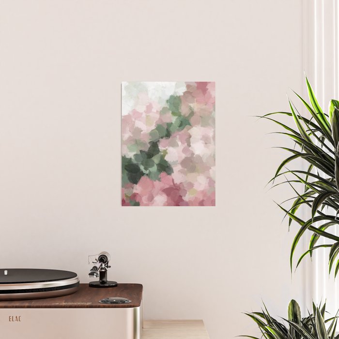 Blurry Bouquet - Forest Green Fuchsia Blush Dark Pink Abstract Flower Nature Painting Art Print Poster Gallery Image 2