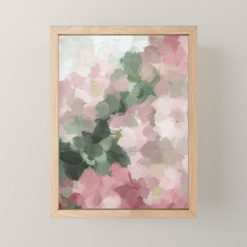 Blurry Bouquet - Forest Green Fuchsia Blush Dark Pink Abstract Flower Nature Painting Art Print Mini Art Print Gallery Image 1