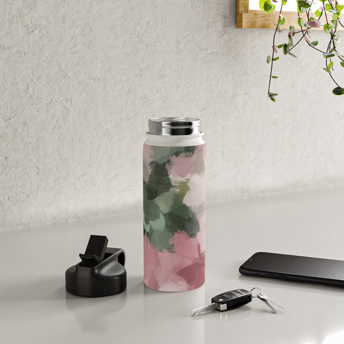 Blurry Bouquet - Forest Green Fuchsia Blush Dark Pink Abstract Flower Nature Painting Art Print Water Bottle Gallery Image 4