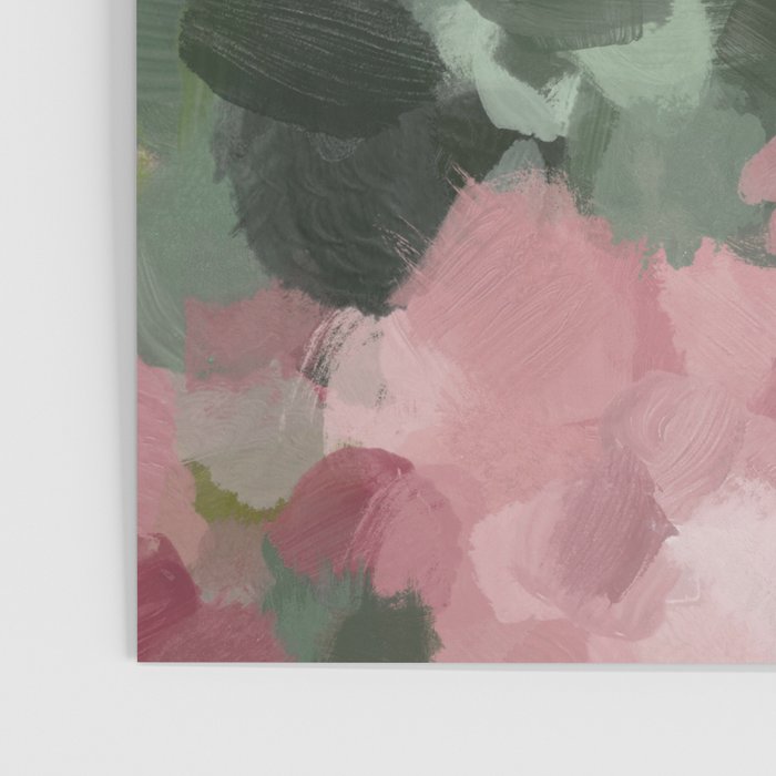 Blurry Bouquet - Forest Green Fuchsia Blush Dark Pink Abstract Flower Nature Painting Art Print Poster Gallery Image 3