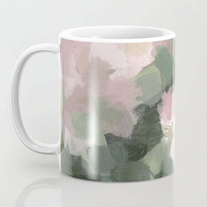Blurry Bouquet - Forest Green Fuchsia Blush Dark Pink Abstract Flower Nature Painting Art Print Coffee Mug Gallery Image 3