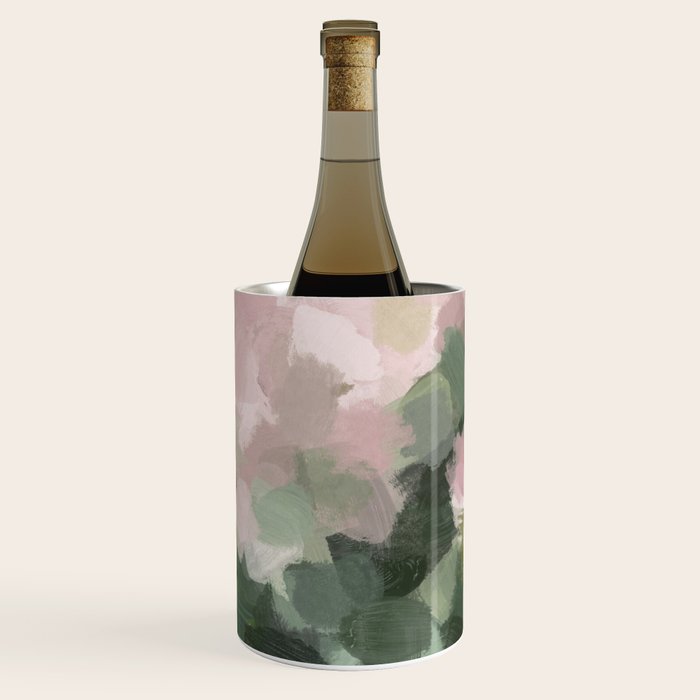 Blurry Bouquet - Forest Green Fuchsia Blush Dark Pink Abstract Flower Nature Painting Art Print Wine Chiller Gallery Image 2