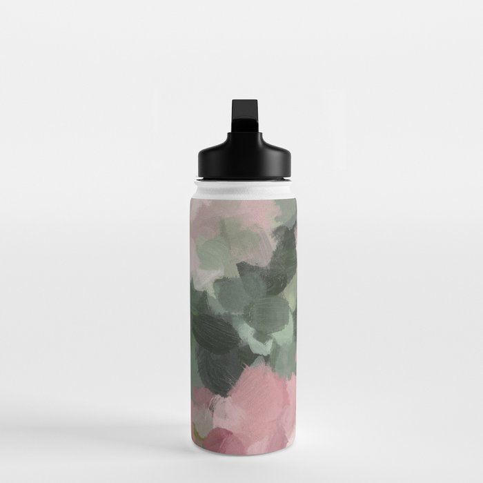 Blurry Bouquet - Forest Green Fuchsia Blush Dark Pink Abstract Flower Nature Painting Art Print Water Bottle Gallery Image 3