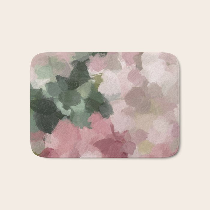Blurry Bouquet - Forest Green Fuchsia Blush Dark Pink Abstract Flower Nature Painting Art Print Bath Mat Gallery Image 1