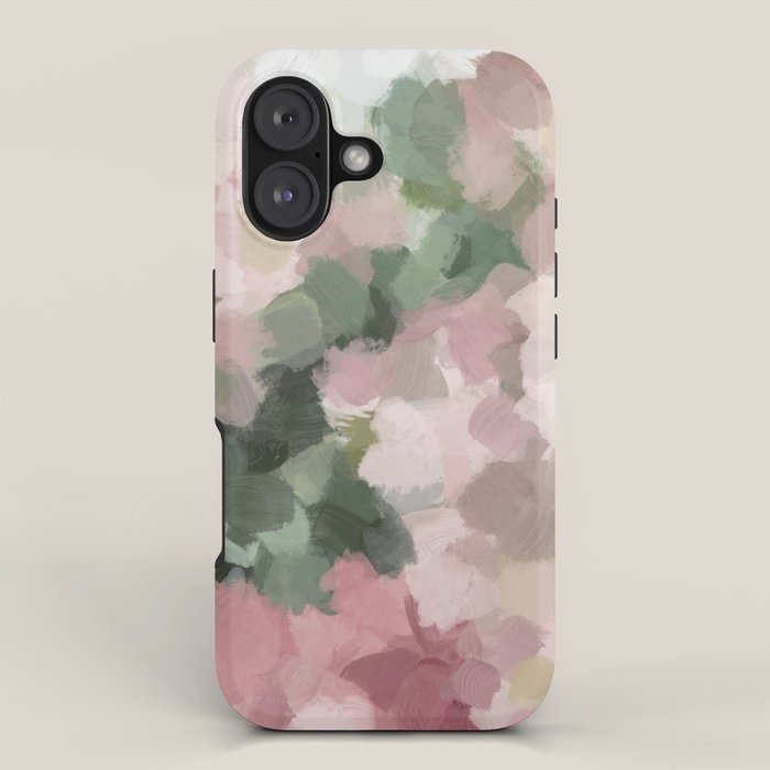 Blurry Bouquet - Forest Green Fuchsia Blush Dark Pink Abstract Flower Nature Painting Art Print iPhone Case Gallery Image 1