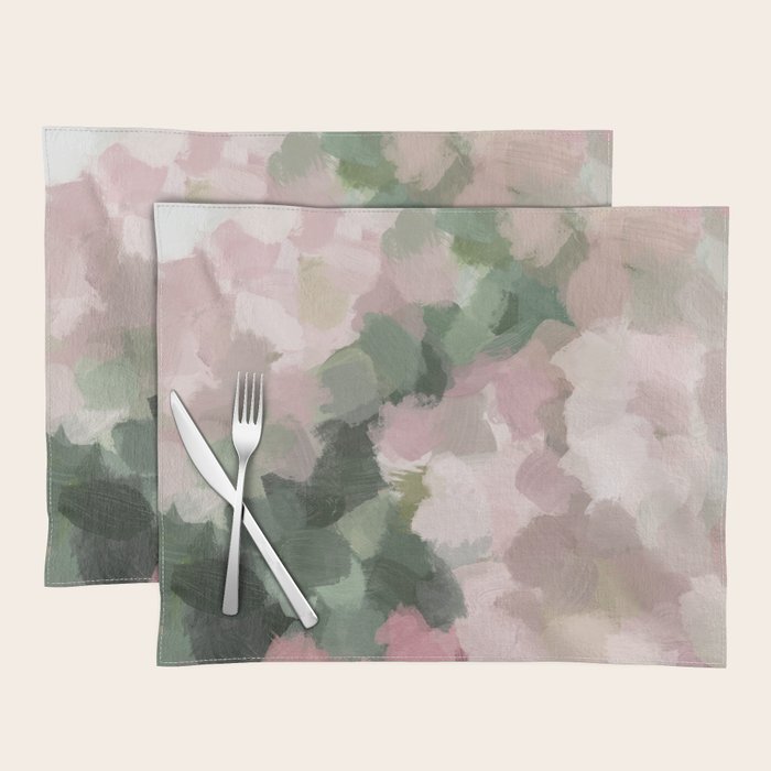 Blurry Bouquet - Forest Green Fuchsia Blush Dark Pink Abstract Flower Nature Painting Art Print Placemat Gallery Image 1