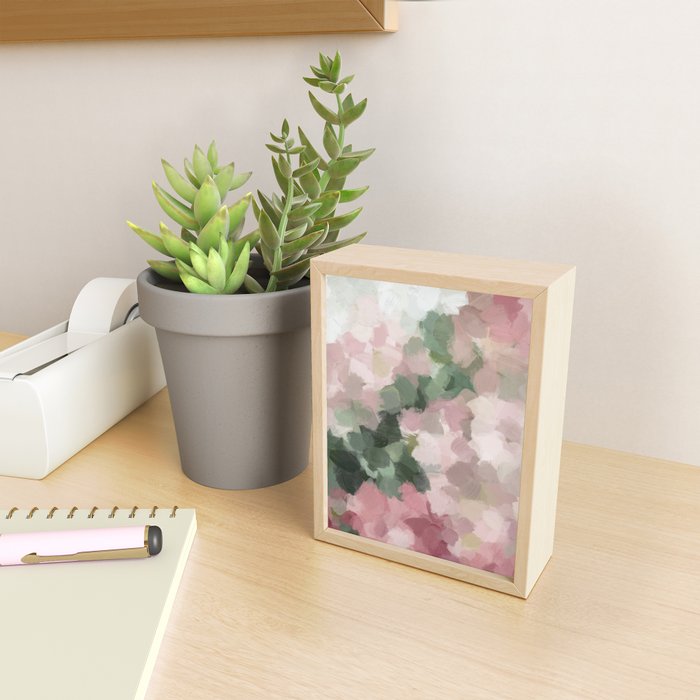 Blurry Bouquet - Forest Green Fuchsia Blush Dark Pink Abstract Flower Nature Painting Art Print Mini Art Print Gallery Image 2