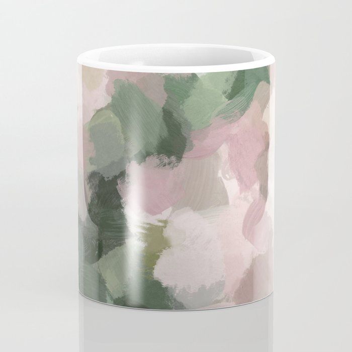 Blurry Bouquet - Forest Green Fuchsia Blush Dark Pink Abstract Flower Nature Painting Art Print Coffee Mug Gallery Image 4