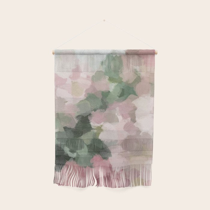 Blurry Bouquet - Forest Green Fuchsia Blush Dark Pink Abstract Flower Nature Painting Art Print Wall Hanging Gallery Image 1