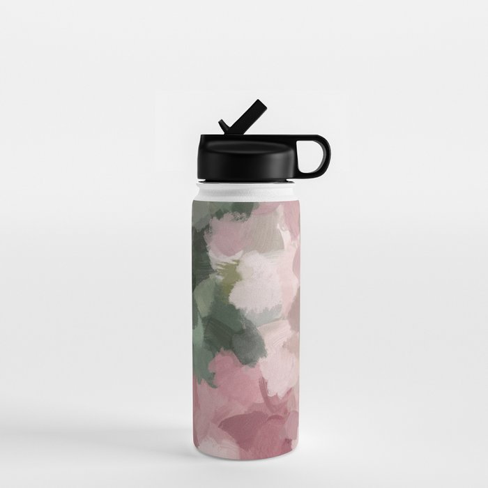 Blurry Bouquet - Forest Green Fuchsia Blush Dark Pink Abstract Flower Nature Painting Art Print Water Bottle Gallery Image 1