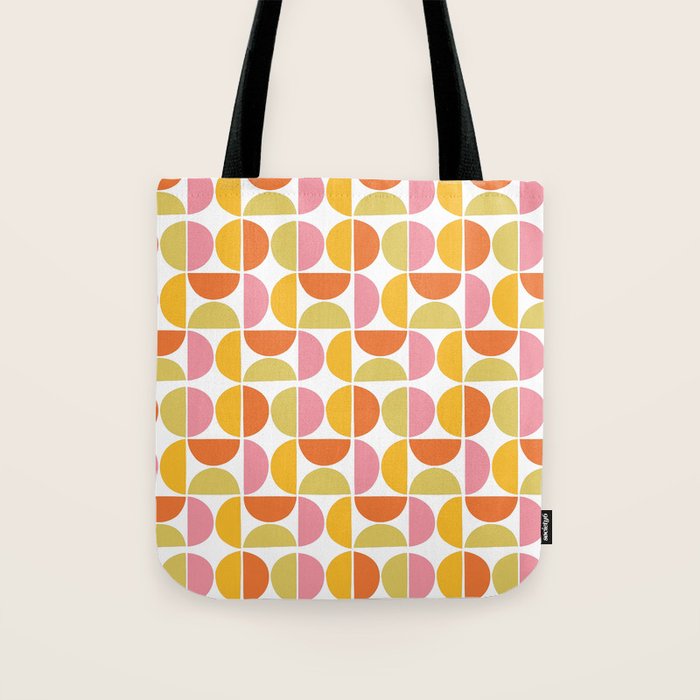 Mid Century Modern Pink Red Green Orange Geometric Tote Bag Gallery Image 1