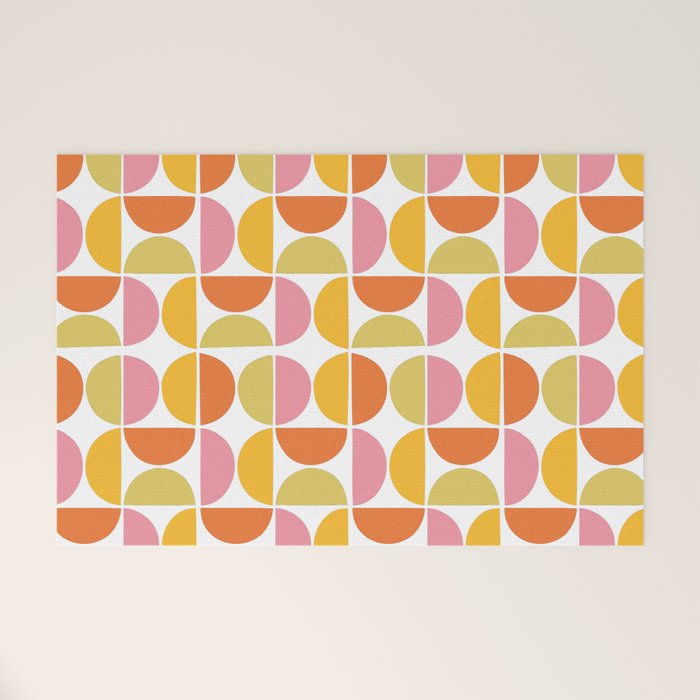 Mid Century Modern Pink Red Green Orange Geometric Welcome Mat Gallery Image 1