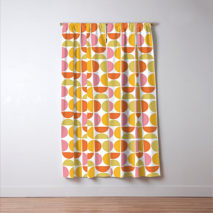 Mid Century Modern Pink Red Green Orange Geometric Window Curtain Gallery Image 3