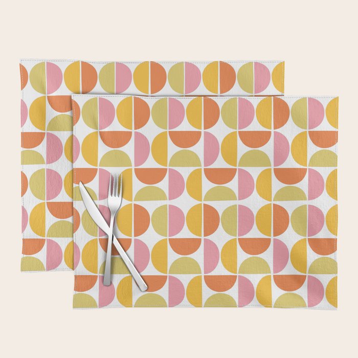 Mid Century Modern Pink Red Green Orange Geometric Placemat Gallery Image 1