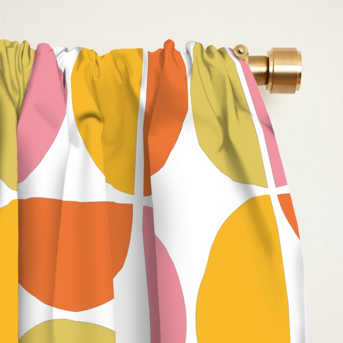 Mid Century Modern Pink Red Green Orange Geometric Window Curtain Gallery Image 2