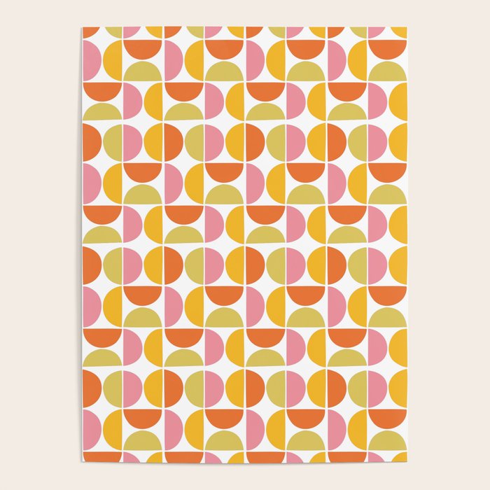 Mid Century Modern Pink Red Green Orange Geometric Poster Gallery Image 4