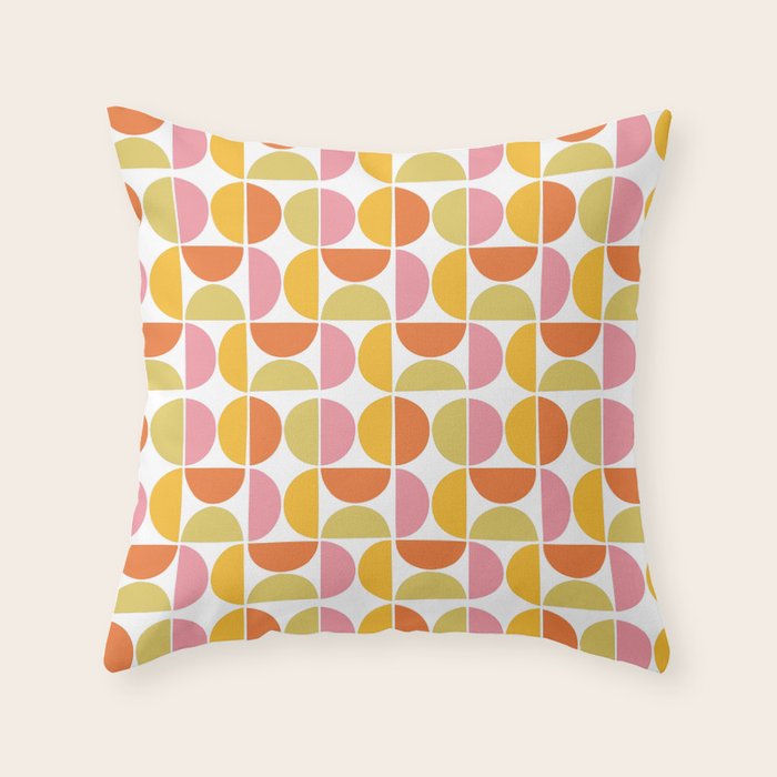 Mid Century Modern Pink Red Green Orange Geometric Throw Pillow Gallery Image 6
