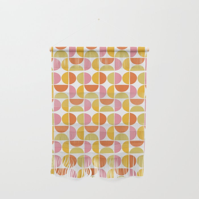 Mid Century Modern Pink Red Green Orange Geometric Wall Hanging Gallery Image 1