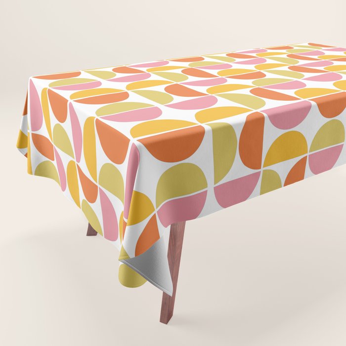 Mid Century Modern Pink Red Green Orange Geometric Tablecloth Gallery Image 1