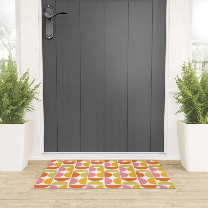 Mid Century Modern Pink Red Green Orange Geometric Welcome Mat Gallery Image 3