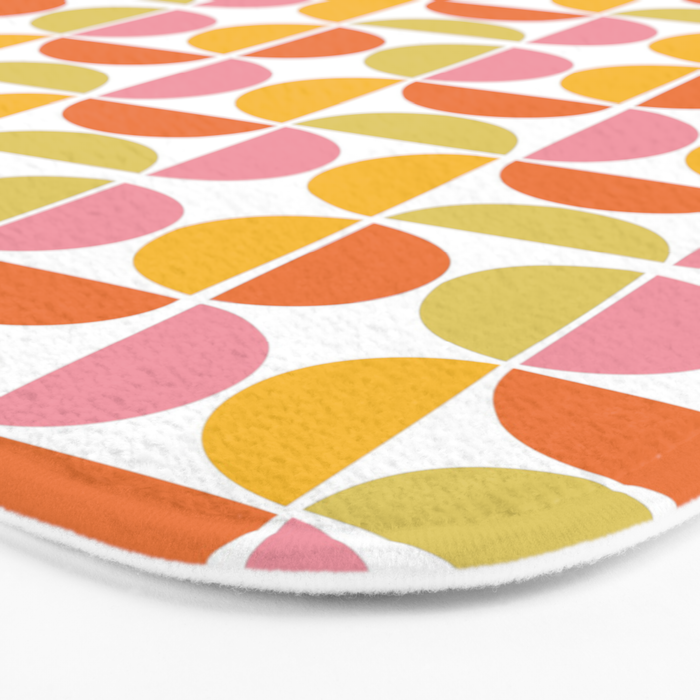Mid Century Modern Pink Red Green Orange Geometric Bath Mat Gallery Image 3