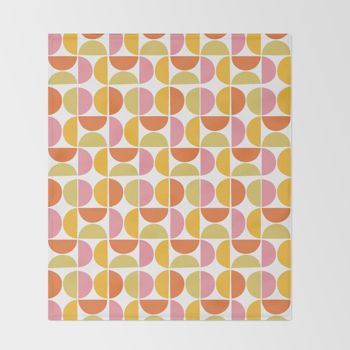 Mid Century Modern Pink Red Green Orange Geometric Throw Blanket Gallery Image 2