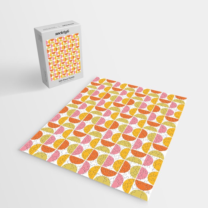 Mid Century Modern Pink Red Green Orange Geometric Jigsaw Puzzle Gallery Image 2