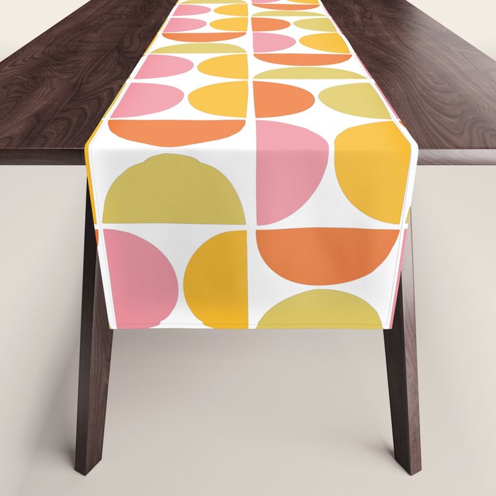 Mid Century Modern Pink Red Green Orange Geometric Table Runner Gallery Image 1