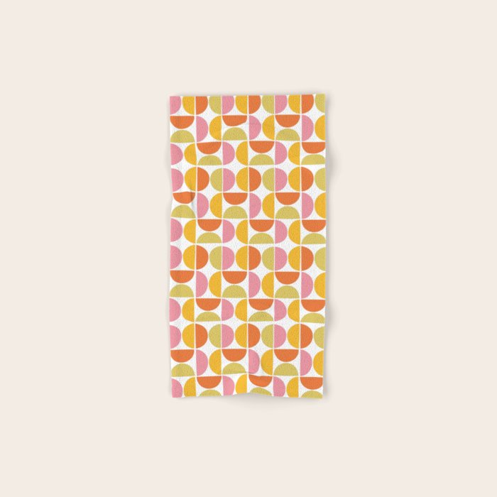 Mid Century Modern Pink Red Green Orange Geometric Bath Towel Gallery Image 1