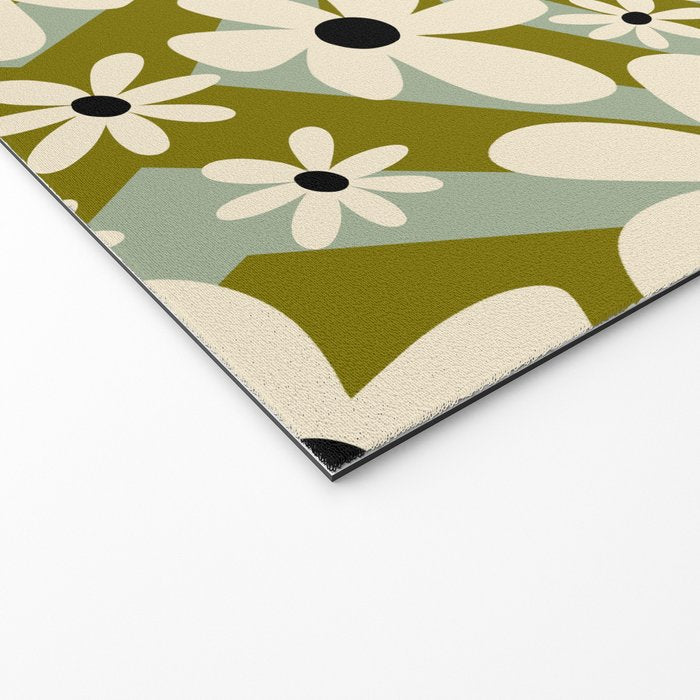 Retro Psychedelic Daisy Flower - Green Color Welcome Mat Gallery Image 2