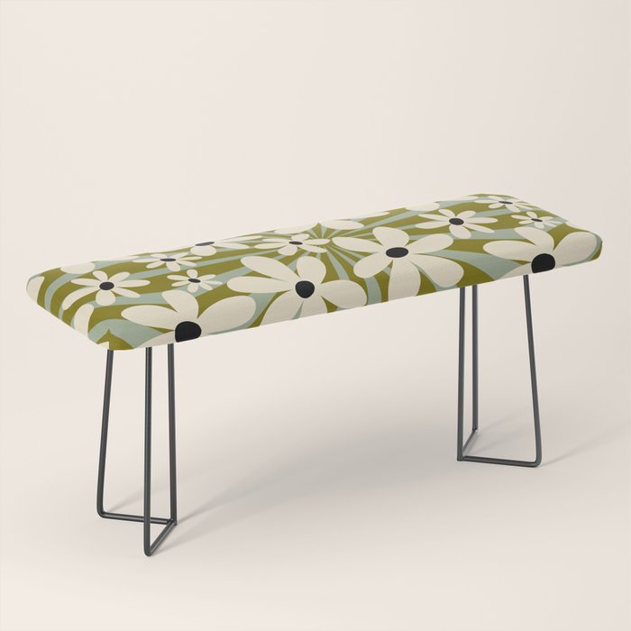 Retro Psychedelic Daisy Flower - Green Color Bench Gallery Image 1