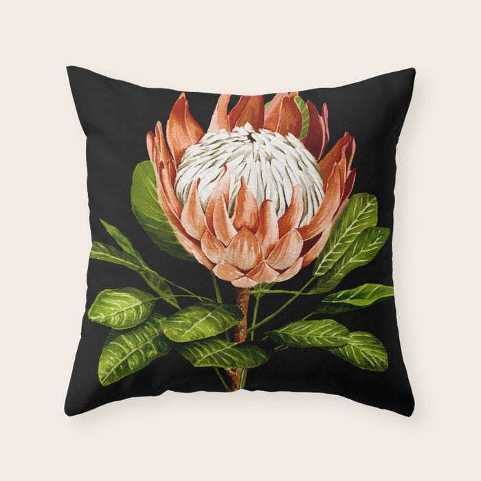 protea watercolor black Throw Pillow Gallery Image 6